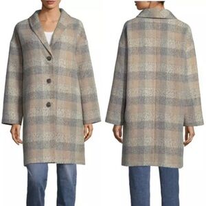 EILEEN FISHER Wool Alpaca Plaid Long Coat Size M